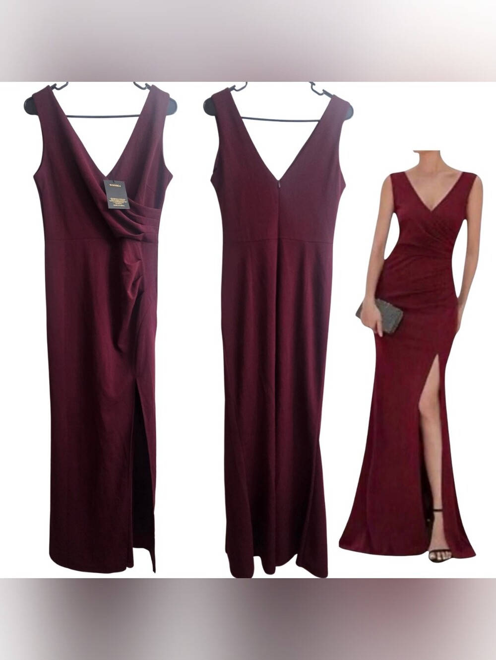 Sleeveless V-Neck Burgundy Maxi Dress with Front Slit